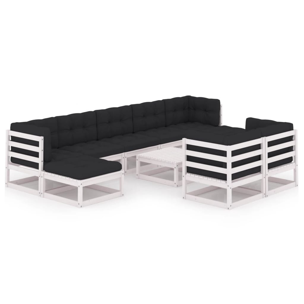 10-tlg. Garten-Lounge-Set mit Kissen Weiss Kiefer Massivholz